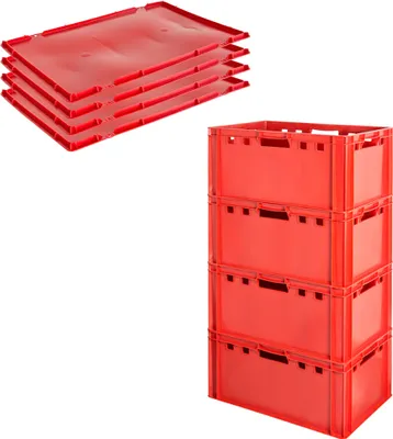 Produktbild von Fleischkiste E3 mit Deckeln Fleischkiste Rot Fleischerkiste Fleischkisten Kiste Fleischkiste Eurobox Lebensmittelecht 60 x 40 Metzgerkiste Auswahl Kingpower, Anzahl:4