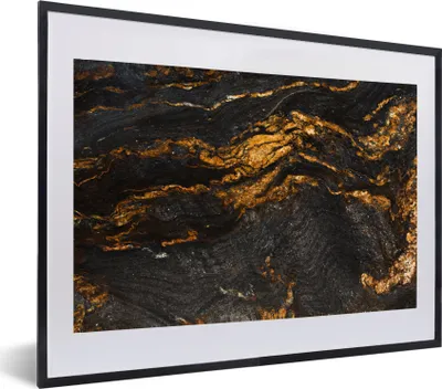Produktbild von MuchoWow® MuchoWow® Gerahmtes Poster Marmor - Limette - Schwarz - Gold - Marmoroptik - Luxus 60x40 cm - Poster mit zchwarzem Bilderrahmen - Schlafzimmer - Plakat in Rahmen - Drucken