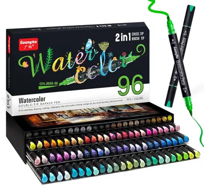 Produktbild von Acryl Aquarellmarker Set 96 Farben, 2 Spitzen, für kreatives Zeichnen