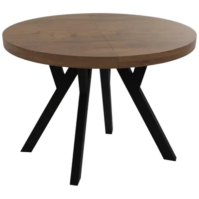 Productafbeelding van Uitklapbare eettafel CONVIVIO ADIDARMEBLE, diameter 90 cm, uitschuifbaar tot 130/170 cm, eikenhout LEFKAS (decoratief), zwarte poten, 2 inlegplanken van elk 40 cm
