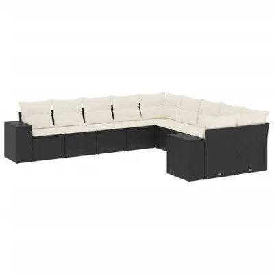 Produktbild von vidaXL 10-tlg. Garten-Sofagarnitur mit Kissen Schwarz Poly Rattan