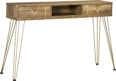 Produktbild von HOMCOM Konsolentisch, Eingangsbereich, Flurm?bel mit 2 Schubladen, offenem Regal und Stahlbeinen fš¹r Wohnzimmer, Flur, moderner Stil, 120 x 29 x 79 cm, Bronze