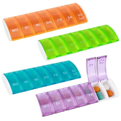 Produktbild von Pillendose 7 Tage Medikamentenaufbewahrung 4 Stück feuchtigkeitsbeständig für unterwegs