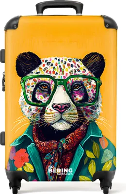 Produktbild von NoBoringSuitcases.com® Großer Koffer - Panda - Brille - Hippie - Kombinationsschloss TSA - Hartschalen Trolley 4 Rollen - 72 liter - Reisekoffer - 66 cmKoffer Mittelgroß 67x43x25 cm, 72L,