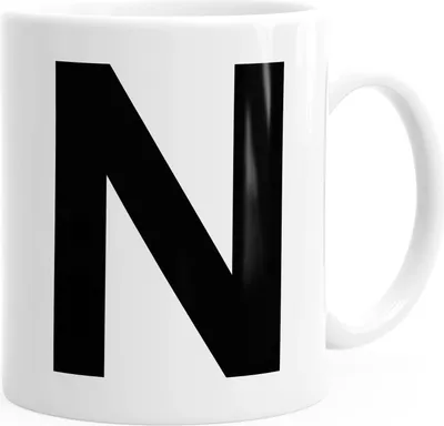 Produktbild von Kaffee-Tasse Buchstaben Buchstabe Arial Bold glänzend Kaffeetasse Teetasse Keramiktasse MoonWorks® N weiß unisize