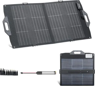 Produktbild von VEVOR Faltbares Solarpanel 100W, 16BB N-Typ Bifaziales Monokristallines Solarmodul mit Ladegerät, 24 % Wirkungsgrad, mit MC4-Ausgang, USB-A (QC3.0), Typ-C- & DC-Anschlüssen für Powerstations