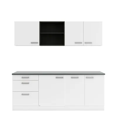 Produktbild von Optifit Küchenblock Oslo 210 cm breit in weiß matt mit Edelstahl Einbauspüle (ohne Elektrogeräte)