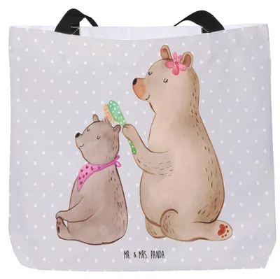 Produktbild von Mr. & Mrs. Panda Tote Bag Bär Kind - Grau Pastell - Geschenk, Familie, Muttertag, Mama, Mutter, Strandtasche, Schultasche, Reisetasche, Laptoptasche, Tasche