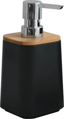 Produktbild von MSV® Seifenspender "Kamla" Flüssigseifen-Spender, Fassungsvermögen 8 x 8 x 17 cm Kunststoff und Bambus, matt schwarz, Fassungsvermögen 400ml