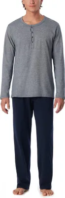 Produktbild von Schiesser Pyjama dunkelblau und grau 100% Baumwolle