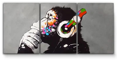 Produktbild von Giallobus - DJ Affe - Banksy - 218x100cm | 3pz. x 70x100cm - Bild - Leinwand