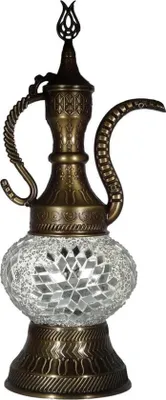 Zdjęcie produktu dla Lampa stołowa Ostere Mozaïk (turecki ibrik) Ø 13 cm – ręcznie wykonana lampa szklana emitująca ciepłe światło, wysokość 38 cm
