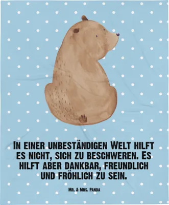 Produktbild von Mr. & Mrs. Panda Bettdecke Bär Schulterblick - Blau Pastell - Geschenk, Selbstachtung, Winterdecke, Bären, Sofaüberwurf, Kuscheldecke, Teddy, Bärenliebe, Decke, Weisheit
