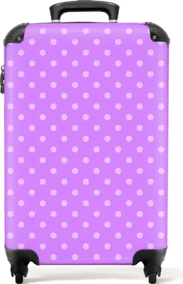Obrázok produktu pre NoBoringSuitcases.com® Kufre Príručný kufor na kolieskach Malé cestovné kufre so 4 kolieskami - fialové - vzor - bodky - veľkosť kabíny < 55x40x23 cm a 55x40x20 cm - foto kufor - kabínový kufor - palubná batožinaPríručný kufor 55x35x20 cm, 36 l,