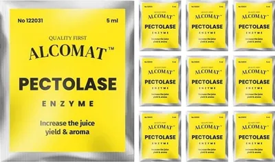 Zdjęcie produktu dla Alcomat PECTOLASE Enzymy | lepsze klarowanie alkoholu | zwiększa ekstrakcję i aromatyczność soku winnego | drożdże alkoholowe, drożdże destylacyjne | 5 ml | 10 sztuk