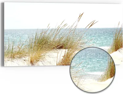 Produktbild von DEQORI Hybrid Leinwand Bild 60x30 cm 'Flüstern der Küste' Wandbild Glas flach modern