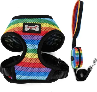 Produktbild von Hundegeschirr Haustierweste Atmungsaktives Regenbogengitter Leichte, einfache Steuerung für Spaziergänge im Freien / Größe: M