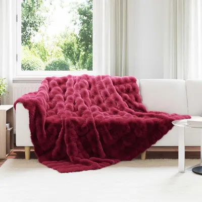 Produktbild von "Schlussverkauf" Kunstfell Kaninchenfell Decke Olite 4 Stück - Einfache Pflege - Bordeauxrot Polyester  C8693