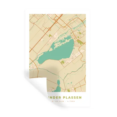 Obrázok produktu pre MuchoWow® Nálepka na stenu - Westeinder Plassen - Mapa mesta - Vintage - Mapa - 40x60cm - Samolepiaca a polohovateľná
