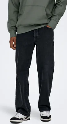 Produktbild von ONLY & SONS Loose Fit Jeans mit Knopfleiste Schwarze Denim Hose Größe: 29W / 32L