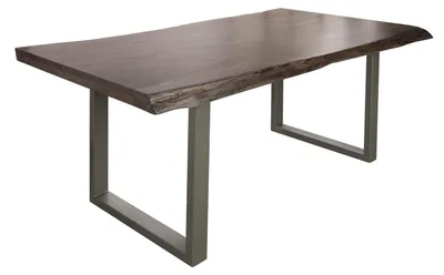 Immagine prodotto di MASSIVMOEBEL24 | FREEFORM 5 Tavolo da pranzo in legno di acacia - laccato grigio / gambe in ferro - argento mat 200x100x77