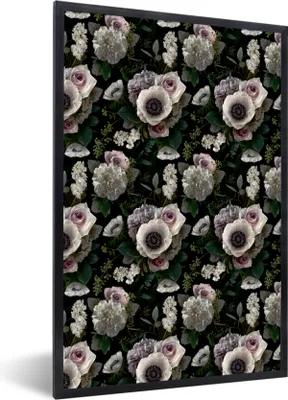 Produktbild von MuchoWow® MuchoWow® Gerahmtes Poster Blumen - Anemone - Rosen 20x30 cm - Poster mit zchwarzem Bilderrahmen - Drucken - Bilder Poster im Rahmen