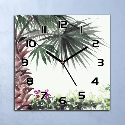 Produktbild von Wanduhr Echt-Glas-Küchenuhr Palme und Wiese Quarz Lautlos 30x30 Deko Bilder
