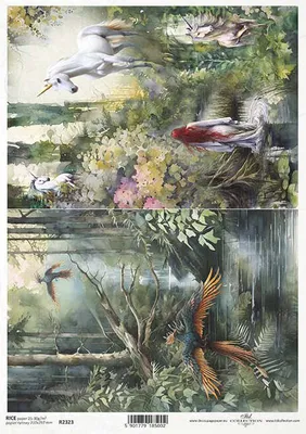 Produktbild von ITD Reispapier Decoupage Bastelpapier Serviettentechnik-R2323 Phönix, Einhörner, märchenhafte Atmosphäre