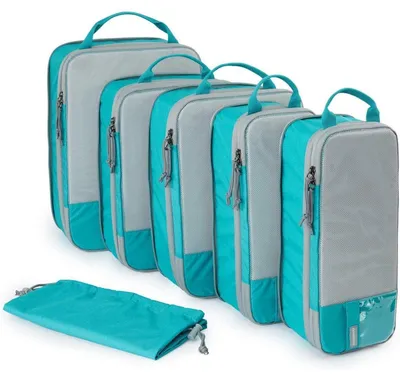 Produktbild von Koffer Organizer Set 6 Stück, Packwürfel Kompression, Wasserdicht, Blau