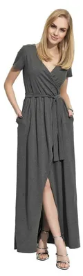 Produktbild von Damen Maxikleid mit V-Ausschnitt und Schlitz; Grafit/L