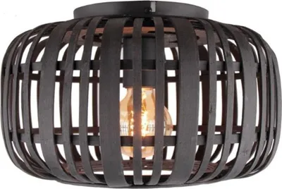 Image de BRILLANT Plafonnier naturel WOODROW | Plafonnier noir de style bohème avec abat-jour en bambou Ø 32 cm | 1x douille E27 max. 60W | Métal/bambou