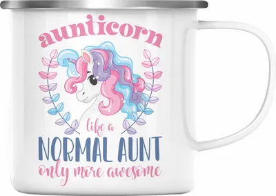 Produktbild von Trendation - Aunitcorn Emaille Tasse Geschenk für Beste Tante Emaille Emaille Tasse Geschenkidee Tante Geburtstag Lustig (Silber)