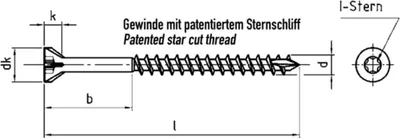 Produktbild von JD Plus DielenschraubenSenkkopf mit Fräsrippenund I-Stern JD-DSSK-FR