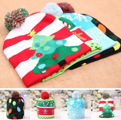 Immagine prodotto di LED luce inverno caldo berretto berretto Babbo Natale fiocco di neve in maglia cappello - 3