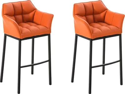 Produktbild von CLP 2er Set Barhocker Damaso Kunstleder mit Vierfußgestell aus Metall bis 240 kg orange Gestell Farbe schwarz