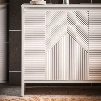 Produktbild von SoBuy Waschbeckenunterschrank 60cm Badezimmerschrank Badmöbel mit verstellbaren Regalen feuchtigkeitsbeständig Waschbecken für kleine Bäder BZR157-W