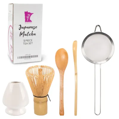 Matcha-Besen-Set 5-teilig, Bambus, Weiß, Tee-Zubehör