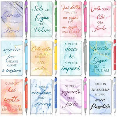 Imagen del producto de 12 sets de cuadernos y bolígrafos inspiradores con citas