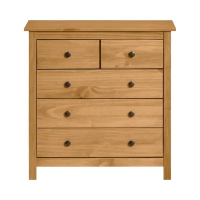 Produktbild von Möbilia Kommode aus Kiefer Massivholz – Honigfarben gewachst – 5 Schubladen – 79 x 40 x 80 cm