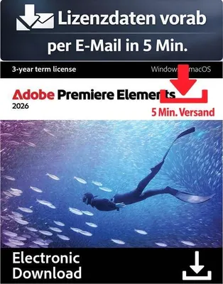 Produktbild von Adobe Premiere Elements 2026 (1 User - 3 Jahre) ESD Bild, Video Audio 5 Min. Versand als Download per Mail