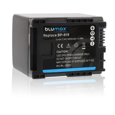 Produktbild von 2x Blumax Akku für Canon BP-819  BP827 BP808 BP809 1600 mAh 7,4V)