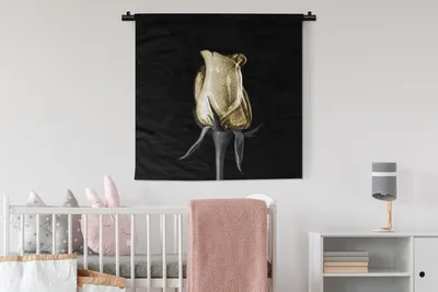 Produktbild von MuchoWow® Wandteppich Wandbehang Rosen - Blumen - Gold - Schwarz 90x90 cm Tapisserie Dekoration Wandtuch - Wandaufhänger