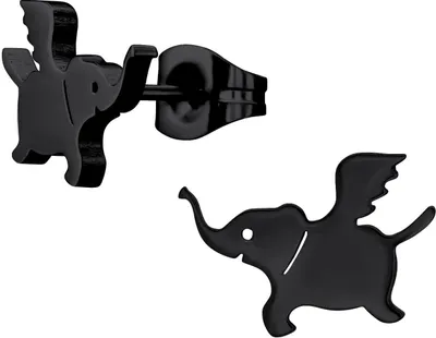 Produktbild von Ohrringe Ohrstecker 316L Chirurgenstahl fliegender Elefant in verschiedenen Farben Farbe - Schwarz