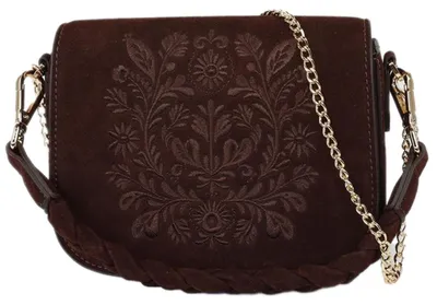 Produktbild von Handtasche Seebach espresso mit trachtiger Stickerei, zwei Tragegurten für Dirndl