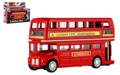 Obrázek produktu pro Autobus "Londýn" červený patrový kov/plast 12cm na zpětné natažení 2 druhy v krabičce 17x13,5x6cm