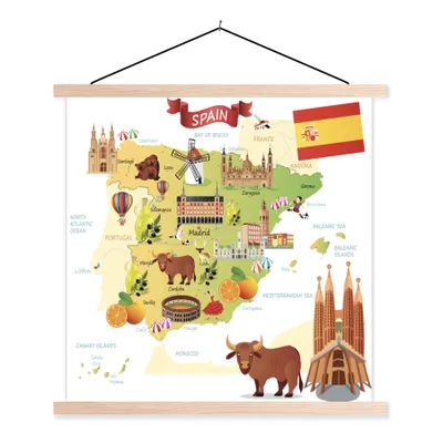 Obrázek produktu pro MuchoWow® Textilní plakát - Ilustrace na mapě Španělska - 90x90cm - S hnědými lamelami
