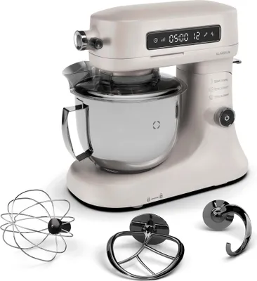 Image de Klarstein Chiara robot de cuisine multifonctions – 1600 W, bol inox 5 L, 12 vitesses, écran tactile LCD, silencieux ≤ 72 dB, accessoires lavables, set de pâtisserie, boîtier en aluminium moulé, sable