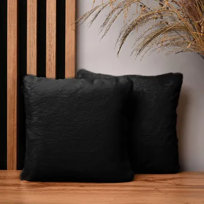 Produktbild von MG Design 2er Set Kissenbezüge 30 x 30 cm in Schwarz - mit Reißverschluss, langfloriges Kunstfell, extra weich & Cosy, pflegeleicht