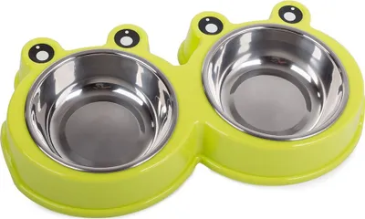Image de Verk 19107 Gamelle double pour chiens et chats, acier inoxydable, 2x175 ml vert
