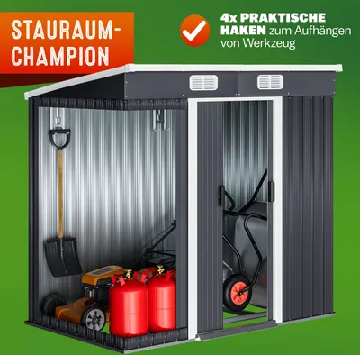 Produktbild von GARDEBRUK® L Metall Gerätehaus 2m² mit Fundament 200x125x180cm Schiebetür Anthrazit Geräteschuppen Gartenhaus 4m³